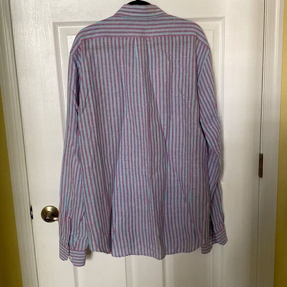 Mens L’Ancora Portofino Linen Shirt, Light Blue and pink Striped, Size 45/18. - Picture 3 of 6
